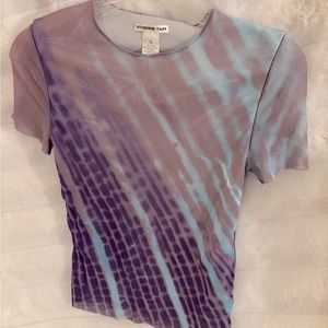 Vivienne Tam Mesh Top, Lavenders and Blues. Convertible Sleeves, Size 0, EUC